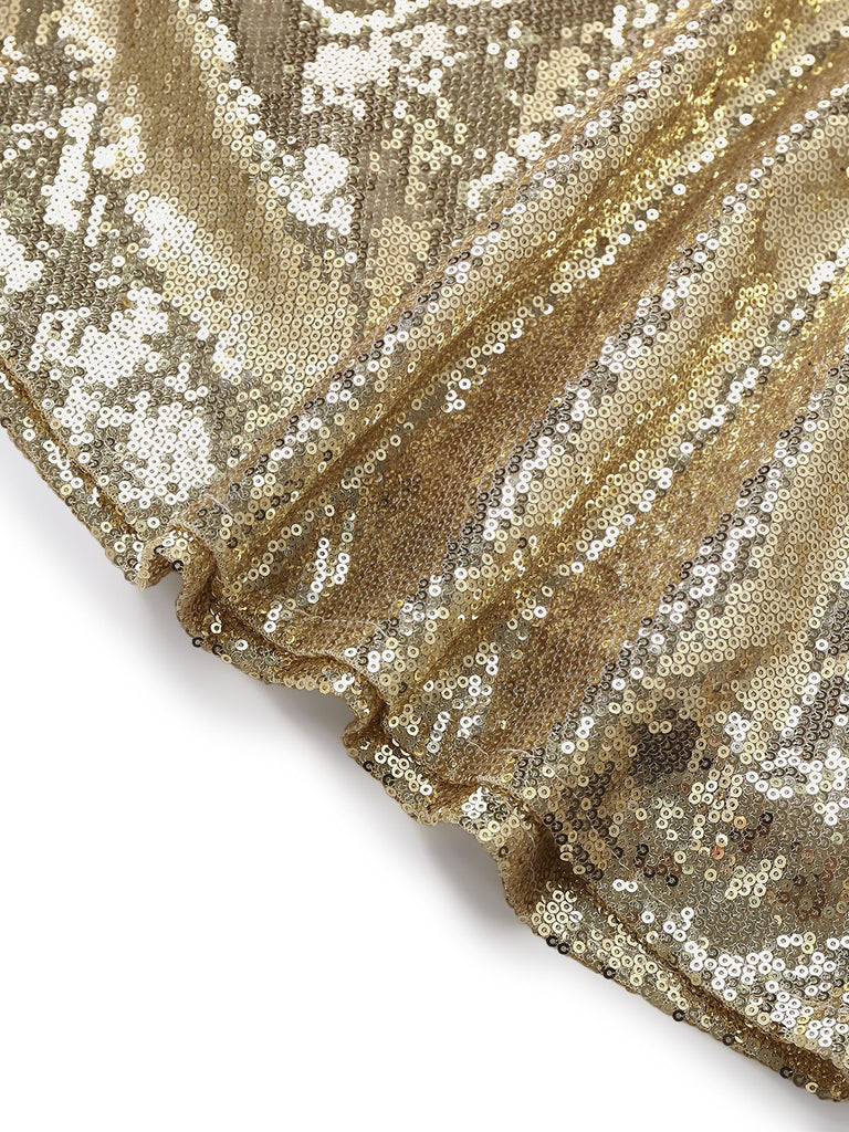 Abito da sera in paillettes con spalle scoperte oro anni '80