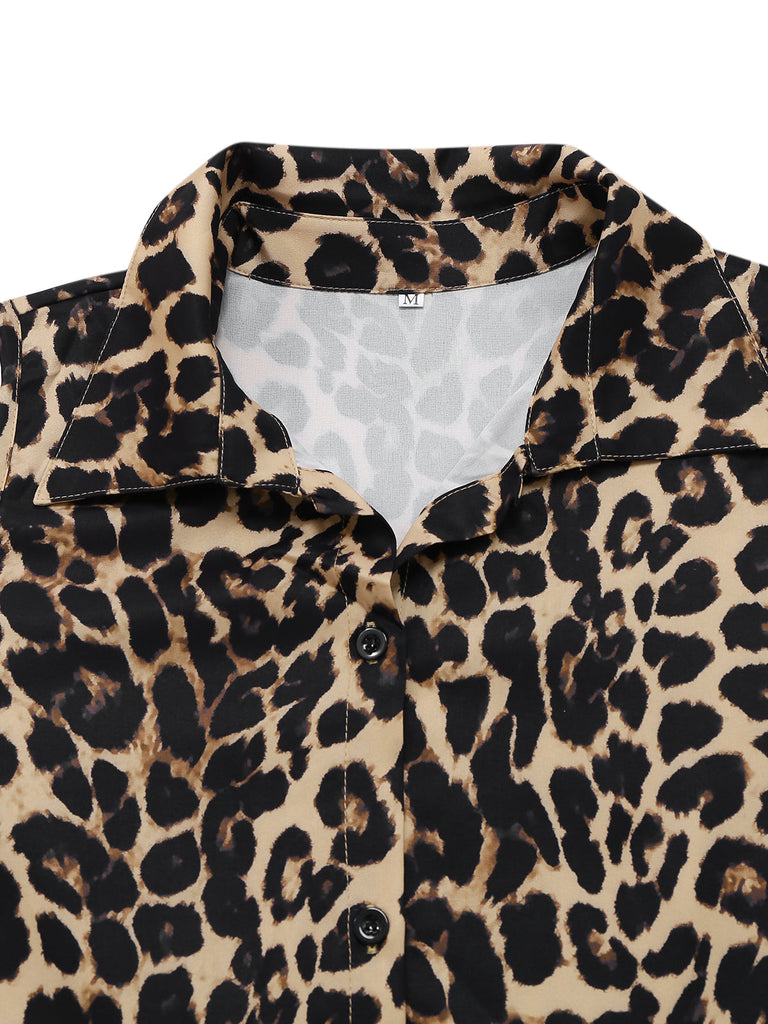 Tuta lunga leopardata senza maniche con cintura anni '70