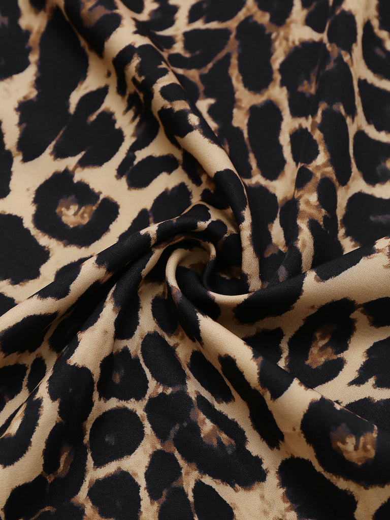 Tuta lunga leopardata senza maniche con cintura anni '70