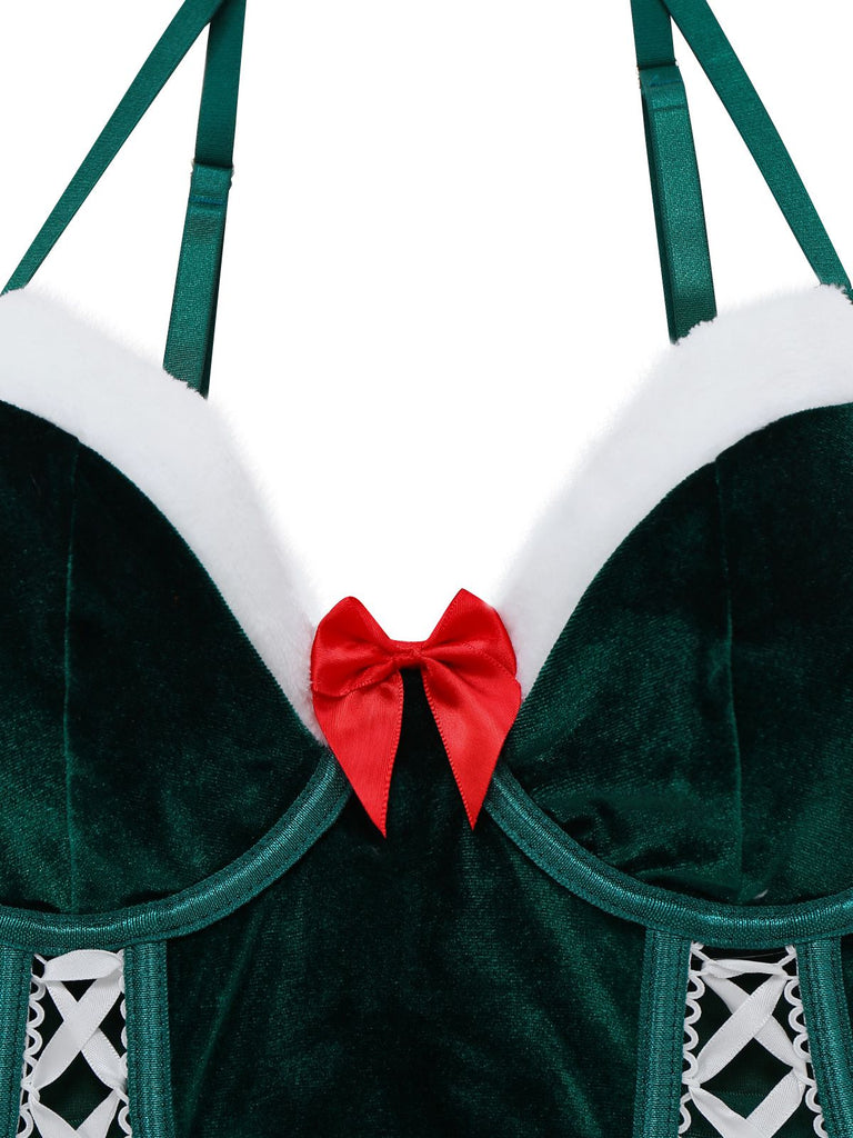 2PCS Completo top e gonna in velluto natalizio del 1970