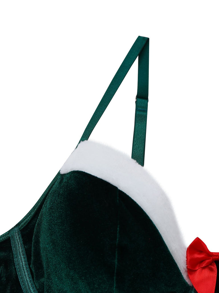 2PCS Completo top e gonna in velluto natalizio del 1970