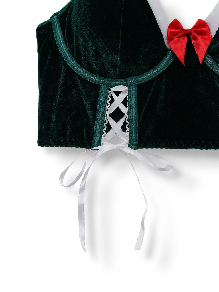 2PCS Completo top e gonna in velluto natalizio del 1970