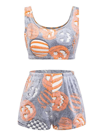 2PCS Pigiama flanella con zucca luminosa Halloween grigio anni '70