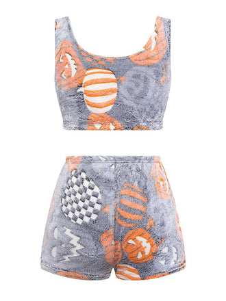 2PCS Pigiama flanella con zucca luminosa Halloween grigio anni '70