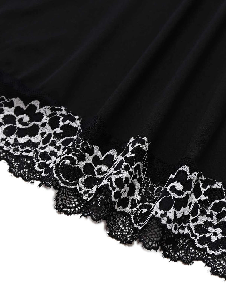 Camicia da notte in pizzo di velluto nero anni '50
