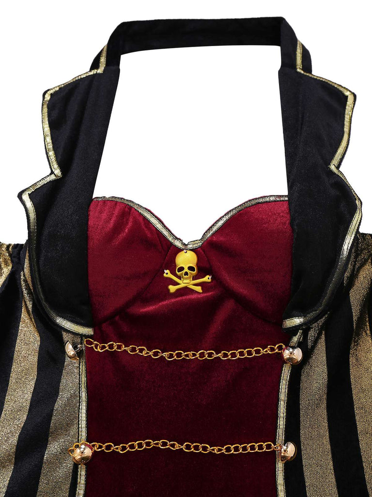 Abito da capitano pirata in velluto Halloween bordeaux anni '70