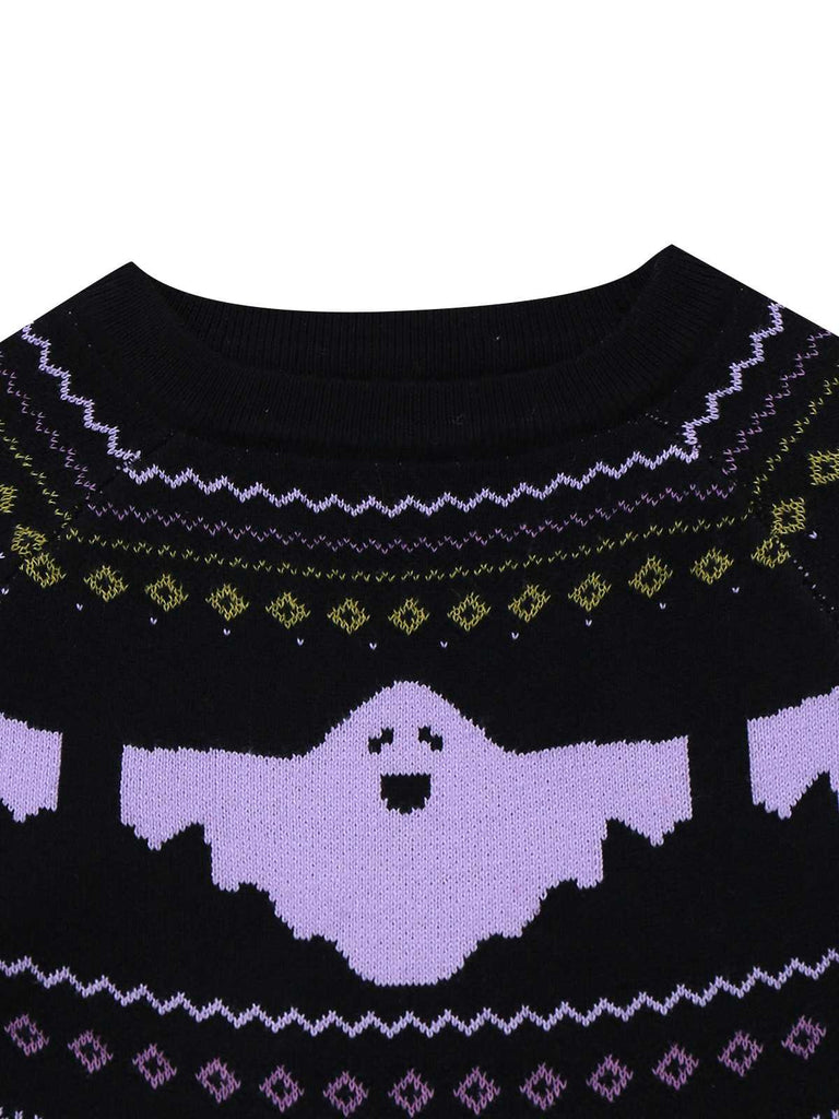 Abito in maglia con pois e fantasma Halloween nero anni '60
