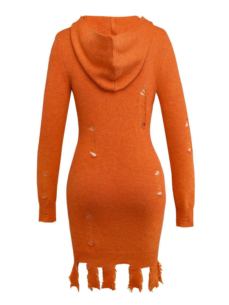 Abito in maglia zucca con cappuccio Halloween arancione anni '70