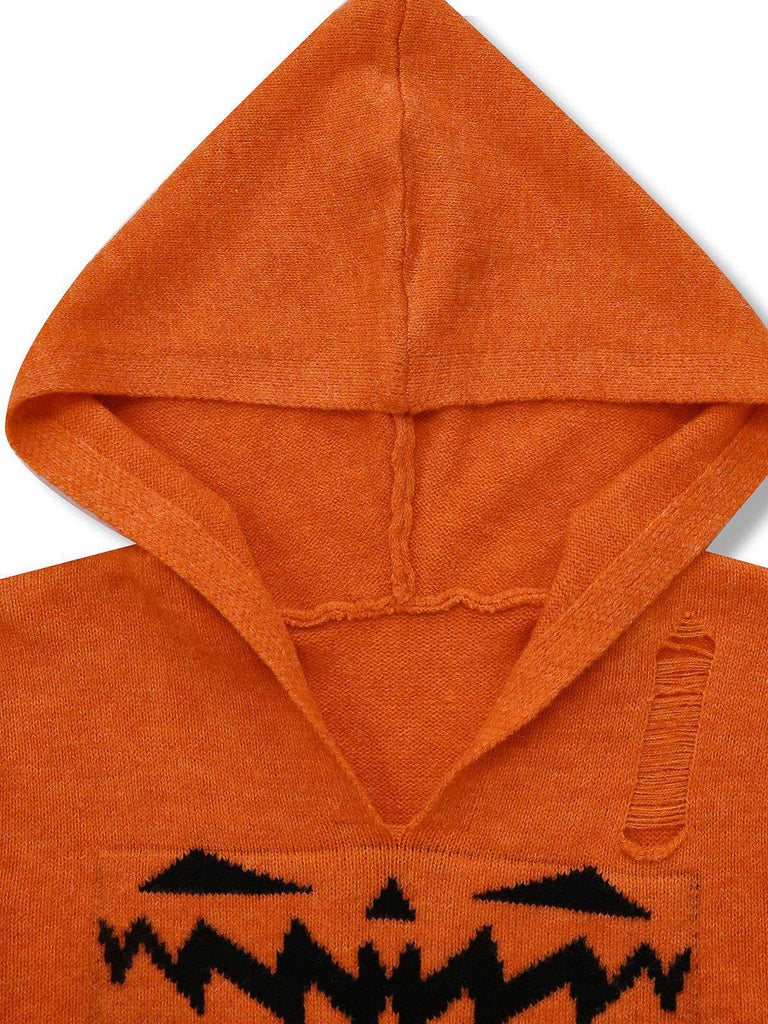Abito in maglia zucca con cappuccio Halloween arancione anni '70
