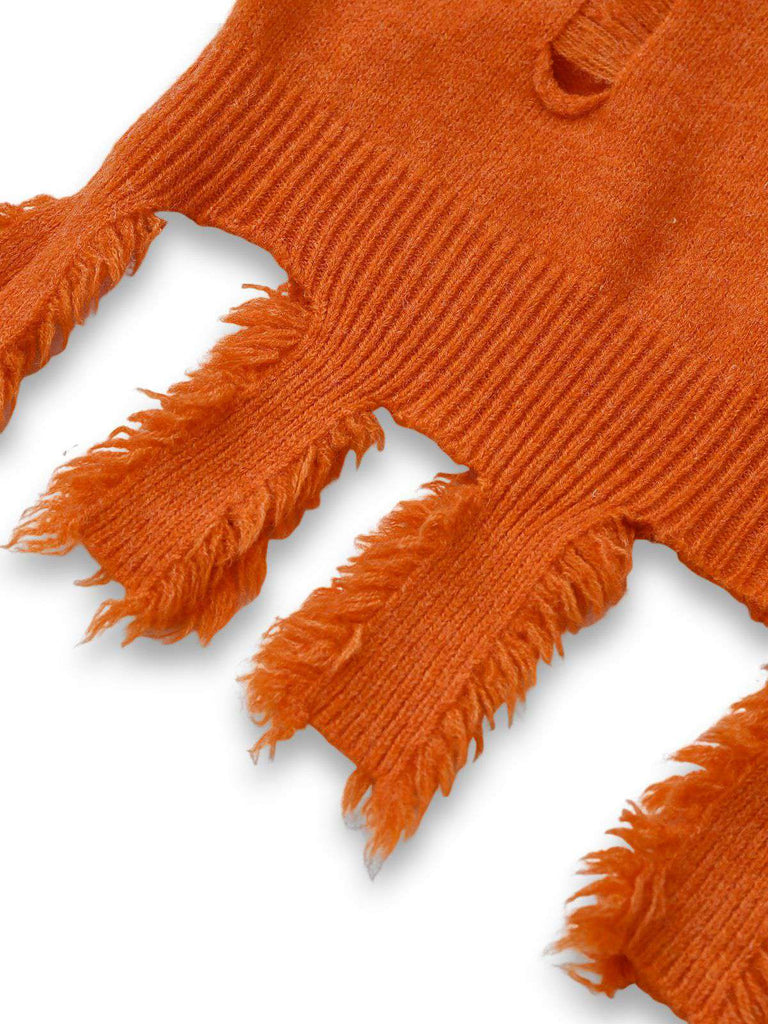 Abito in maglia zucca con cappuccio Halloween arancione anni '70