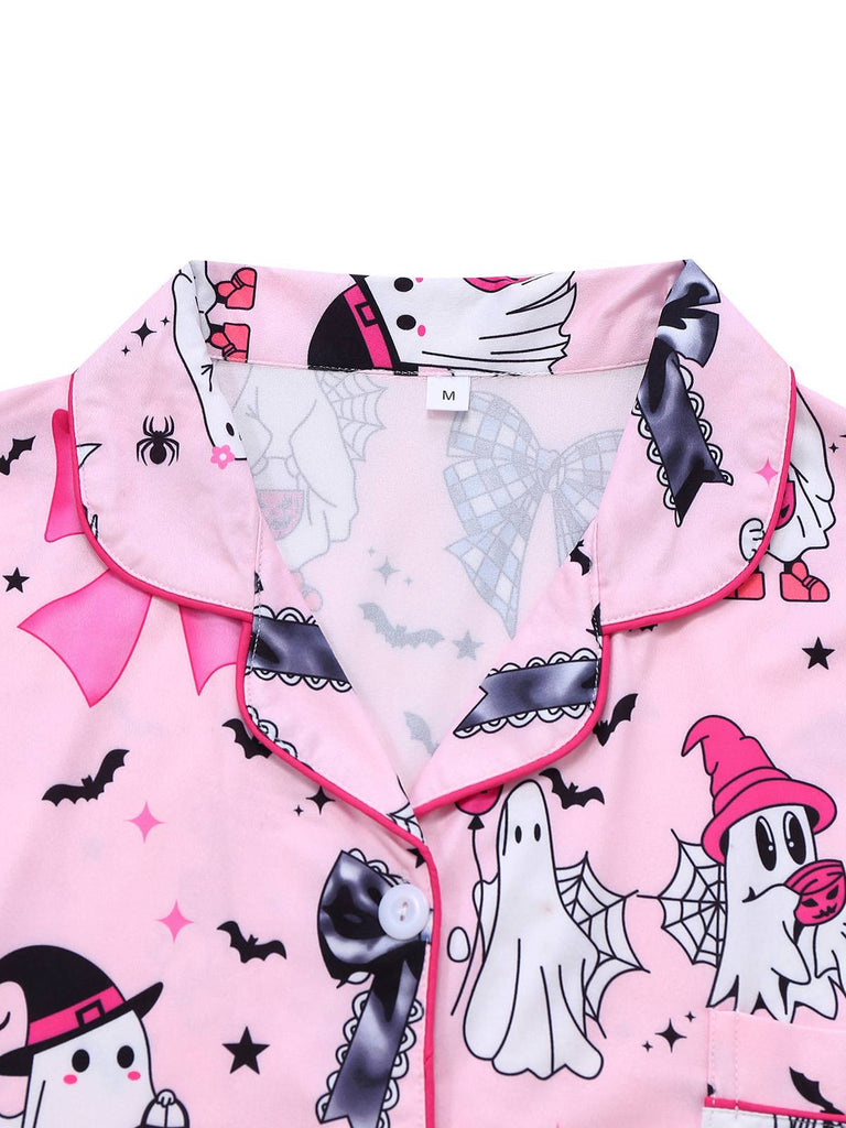 Pigiama con stampa fantasma Halloween rosa scuro anni '70