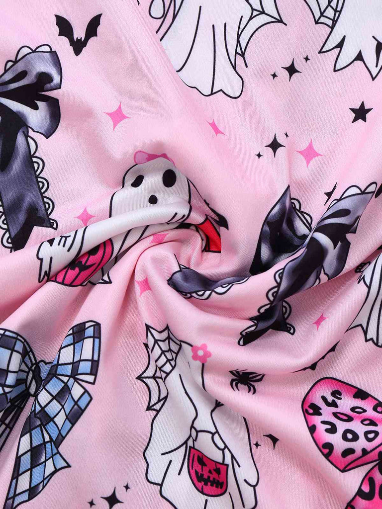 Pigiama con stampa fantasma Halloween rosa scuro anni '70