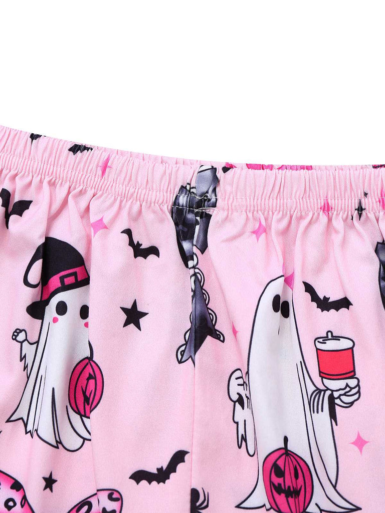 Pigiama con stampa fantasma Halloween rosa scuro anni '70