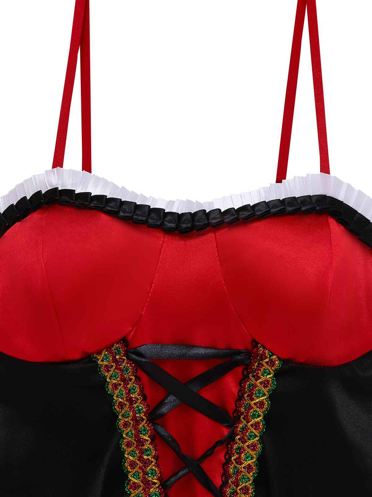 2PCS Mantello da cappuccio con abito corsetto rosso anni '70