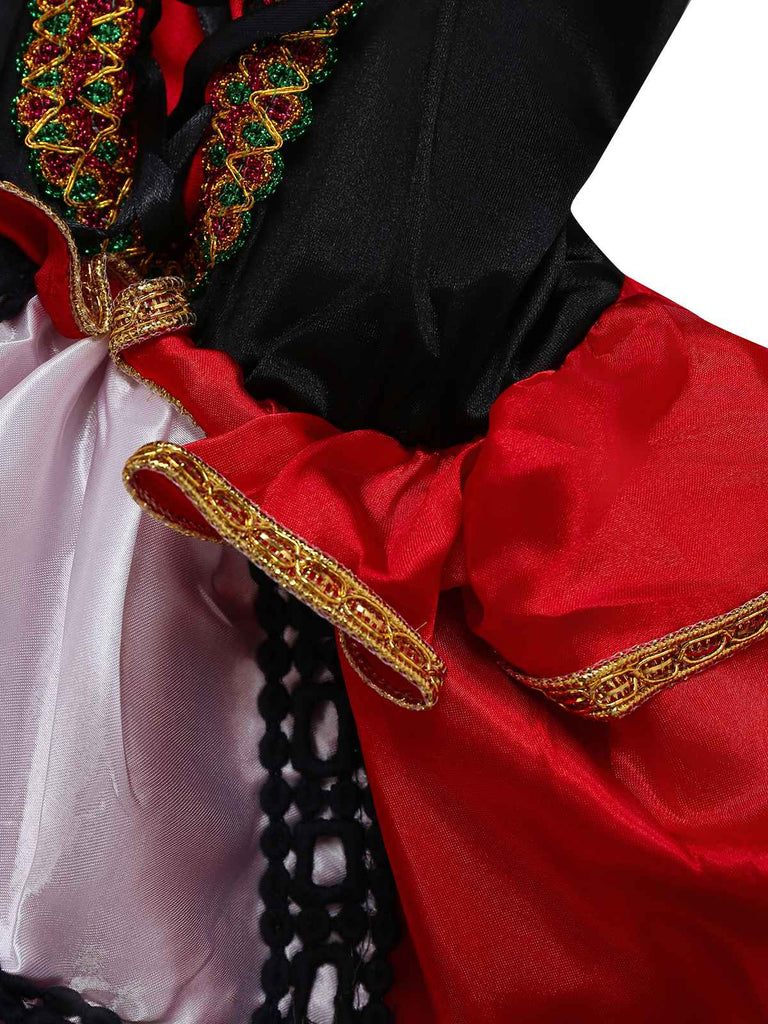 2PCS Mantello da cappuccio con abito corsetto rosso anni '70