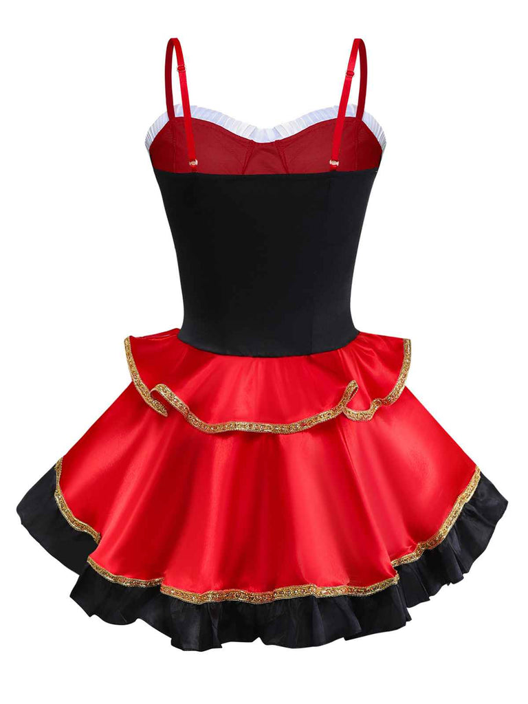 2PCS Mantello da cappuccio con abito corsetto rosso anni '70