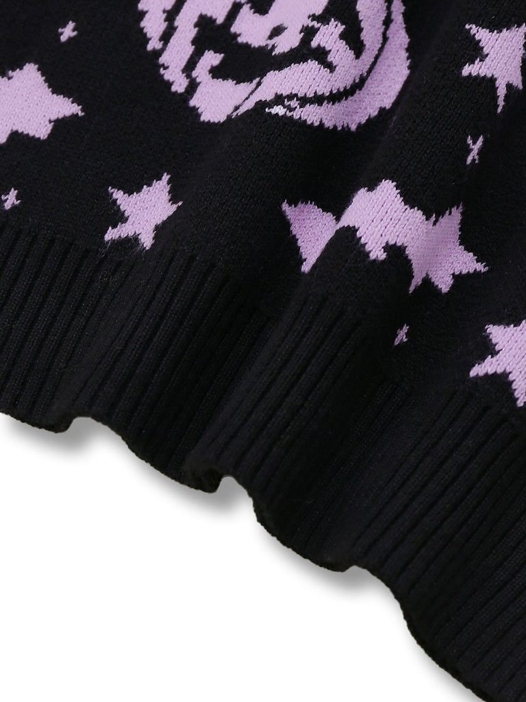 Maglione lavorato a maglia con pipistrello e zucca nero anni '70