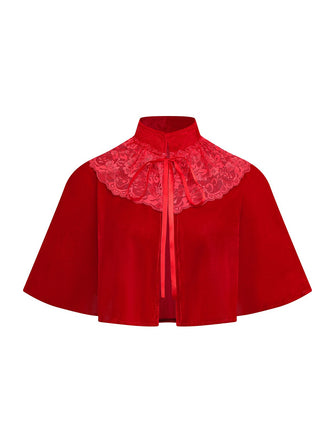 Mantella in velluto e pizzo patchwork tinta unita anni '50