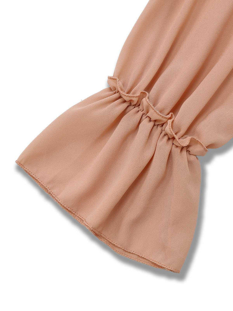 Blusa boho tinta unita con volant a cascata anni '70