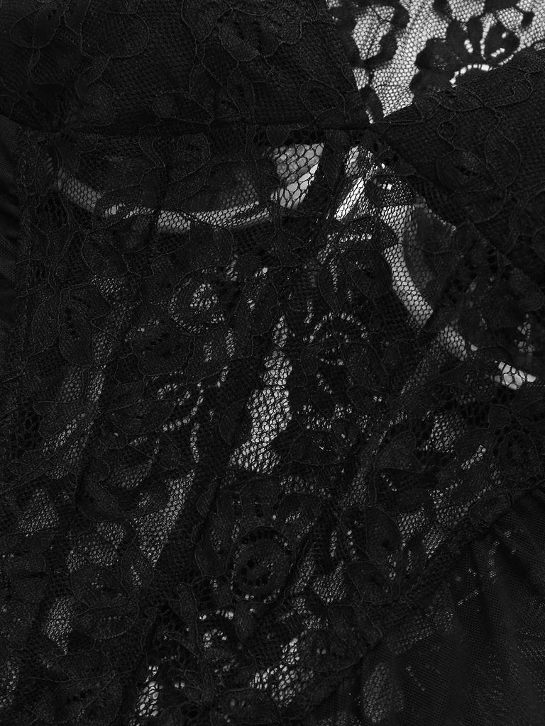 2PCS Top e gonna floreale trasparenti in pizzo nero anni '60