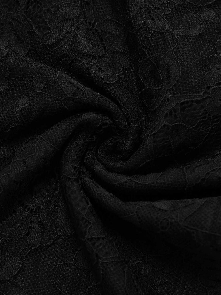 2PCS Top e gonna floreale trasparenti in pizzo nero anni '60
