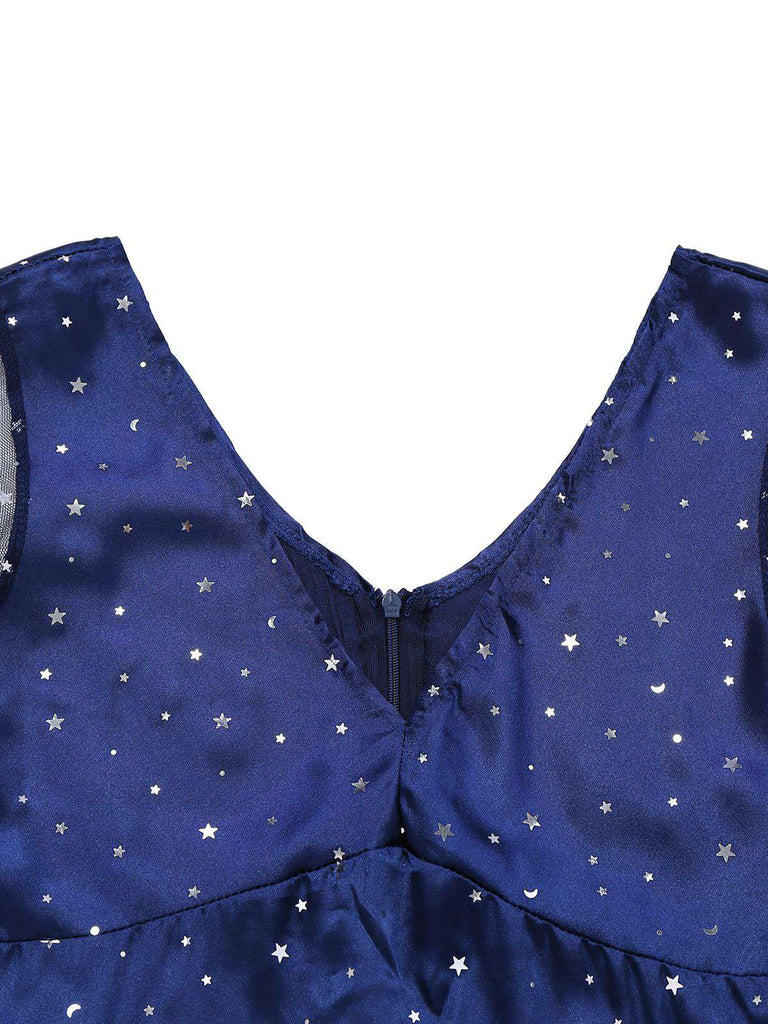Abito in tulle da strega stellata Halloween blu anni '70