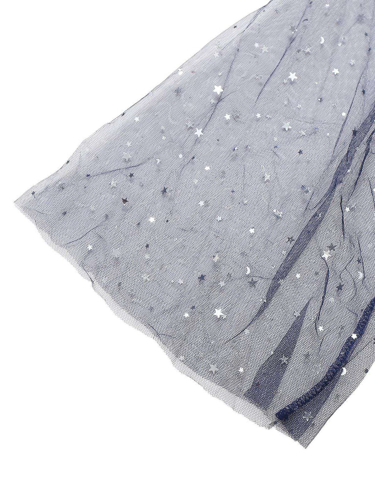 Abito in tulle da strega stellata Halloween blu anni '70