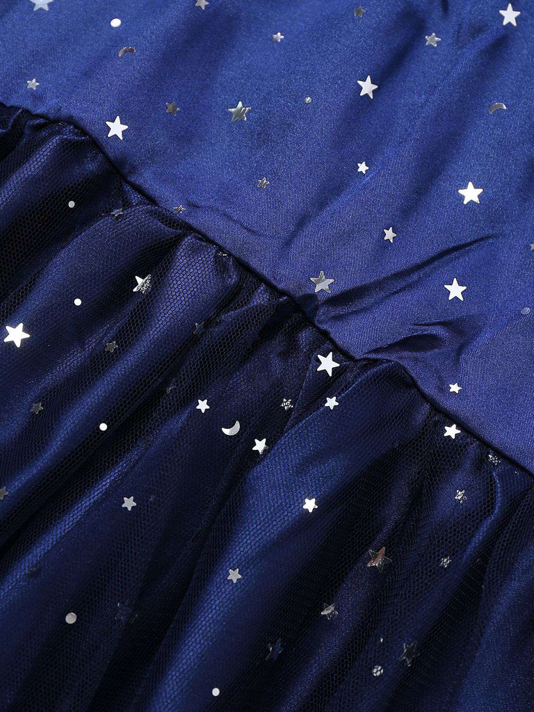 Abito in tulle da strega stellata Halloween blu anni '70