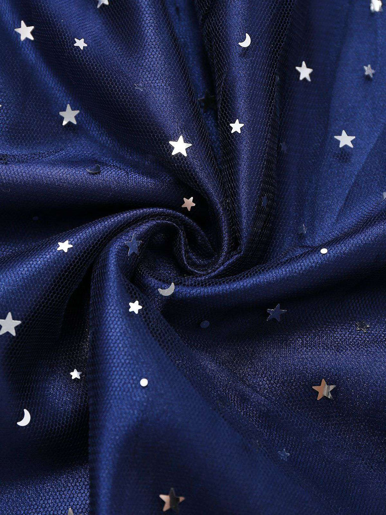 Abito in tulle da strega stellata Halloween blu anni '70