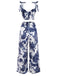 2PCS Top corta e pantaloni boho blu anni '70