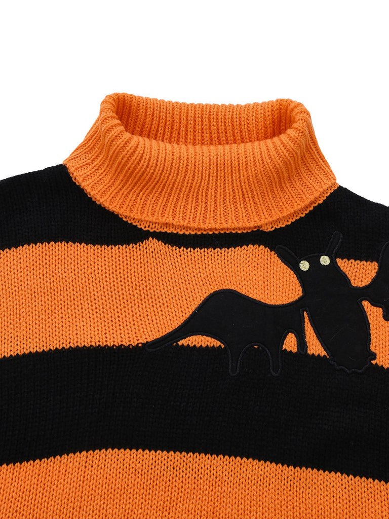Maglione a maglia con pipistrello Halloween arancione anni '50