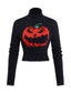 Maglione in finto visone con zucca Halloween nero anni '70