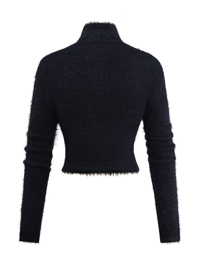 Maglione in finto visone con zucca Halloween nero anni '70