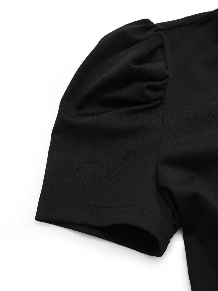 2PCS Top a tinta unita e pantaloni stampa a foglie anni '70
