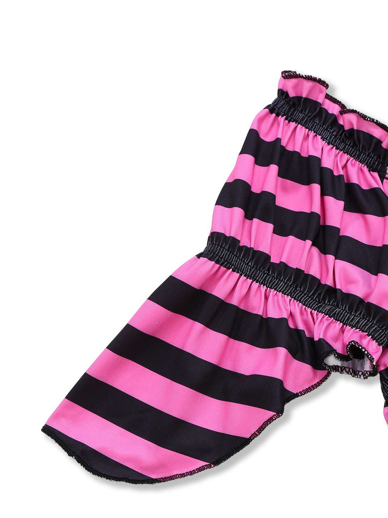 2PCS Set di costumi da pirata a righe Halloween rosa anni '70