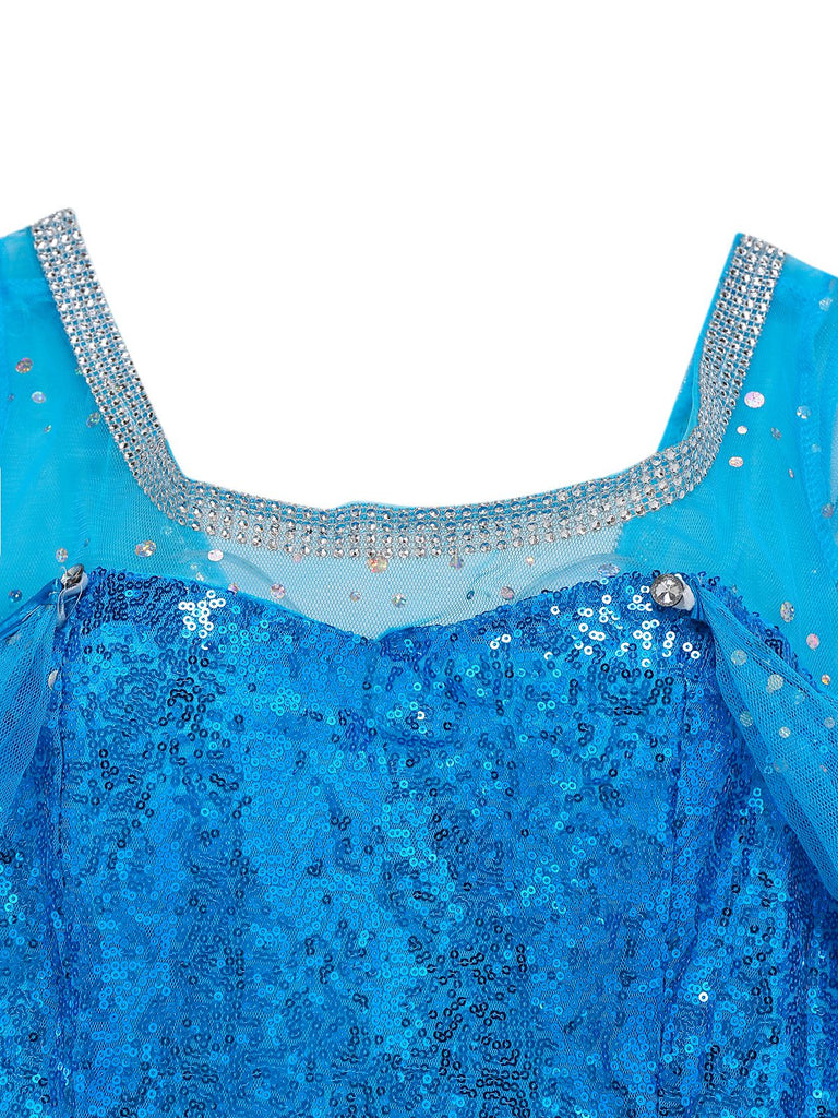 Mantello e abito Elsa con paillettes blu anni '70
