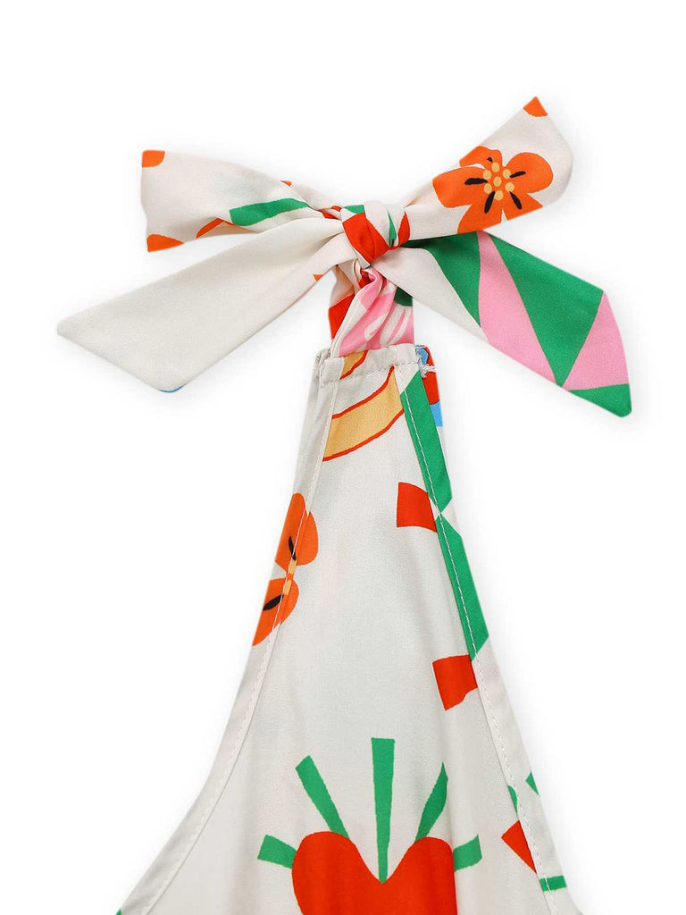 Abito boho con scollo a V profondo senza maniche arricciato anni '70