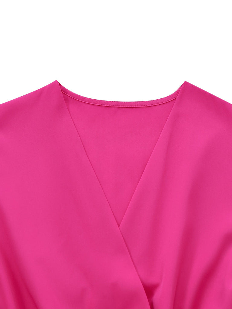 Tuta lunga con maniche a lanterna e scollo a V rosa anni '60