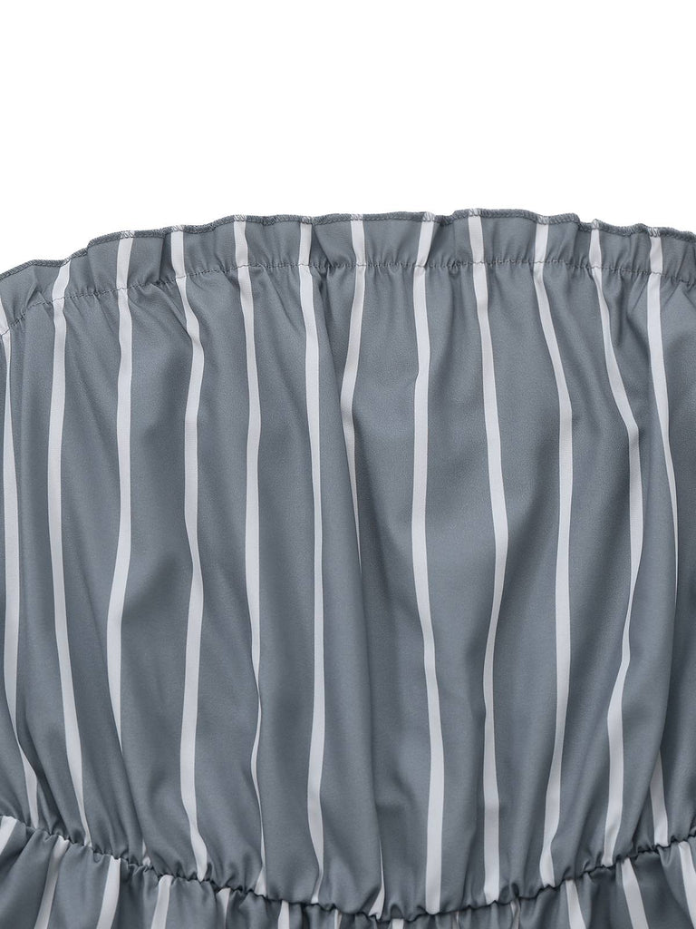 Tuta lunga a righe senza spalline con cintura grigia anni '30