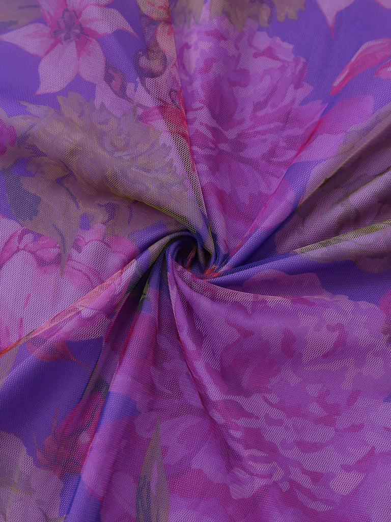 Abito da sera monospalla con 3D floreale in rete viola anni '30