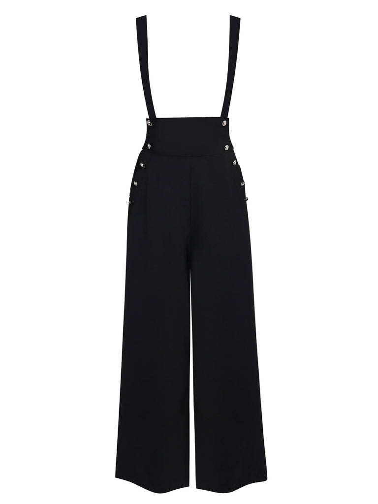 2PCS Camicetta colletto a righe e pantaloni bretelle nero anni '30