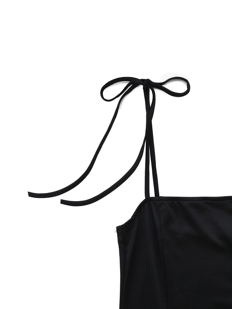 Abito con scollo quadrato e fiocco rosso e nero anni '60