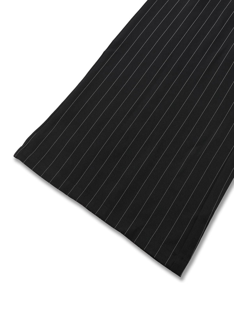 Tuta lunga a righe con spalline annodate e vita arricciata nero anni '50