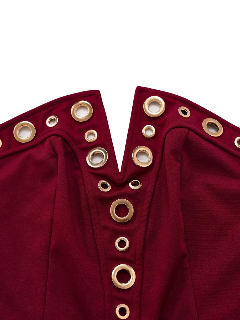 2PCS Top punk senza spalline con fibbia in metallo e pantaloni anni '70