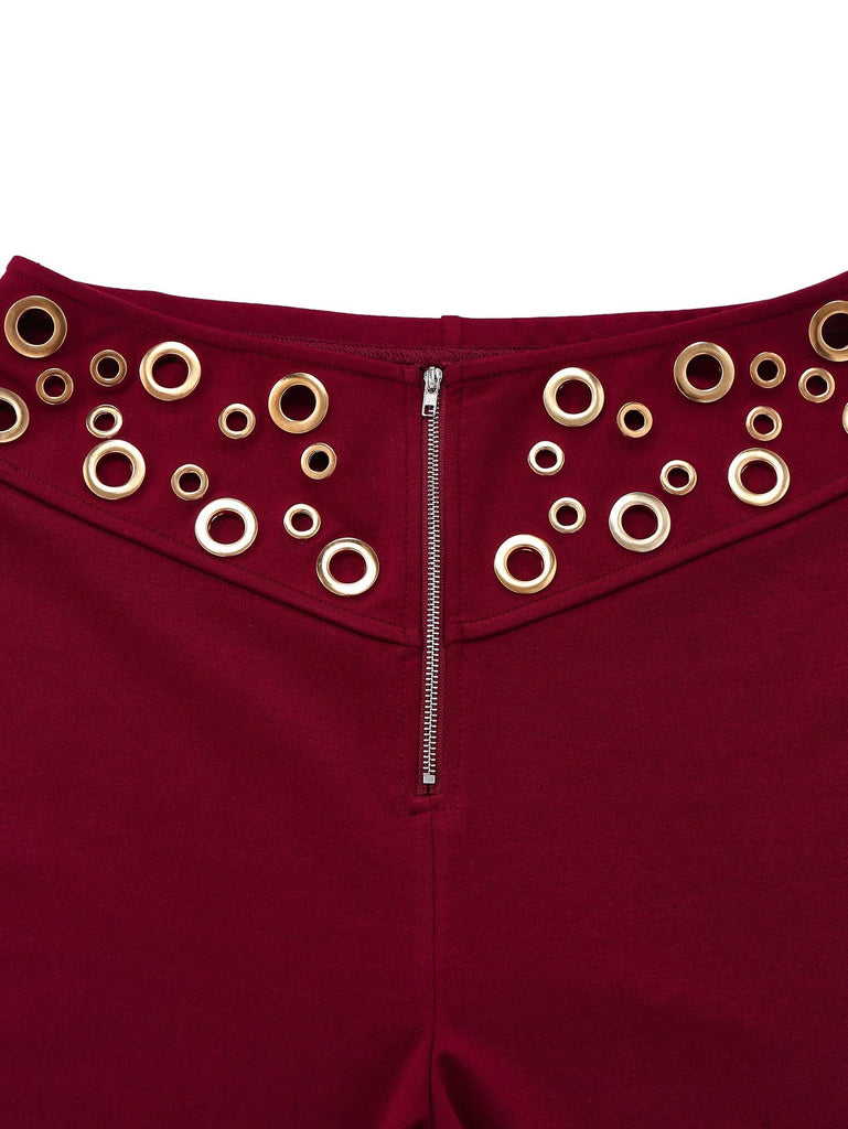 2PCS Top punk senza spalline con fibbia in metallo e pantaloni anni '70