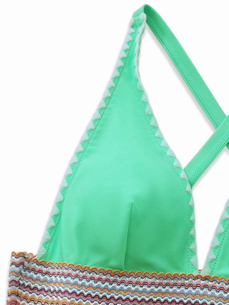 Costumi intero con patchwork ondulato e scollo a V anni '40