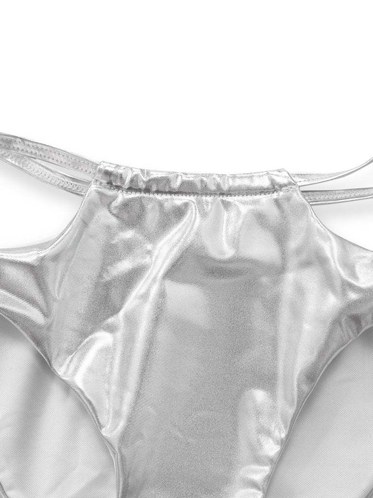 Bikini con frange in paillettes olografiche argento anni '70