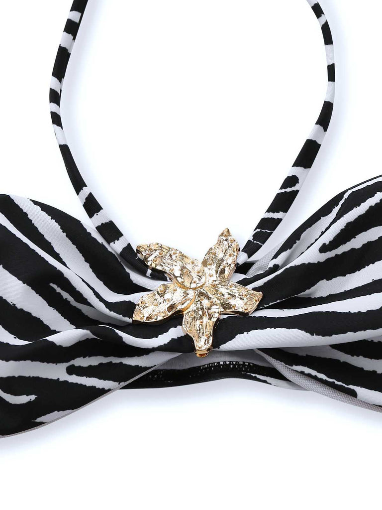 Bikini a fascia con stampa zebrata e stelle marine anni '60