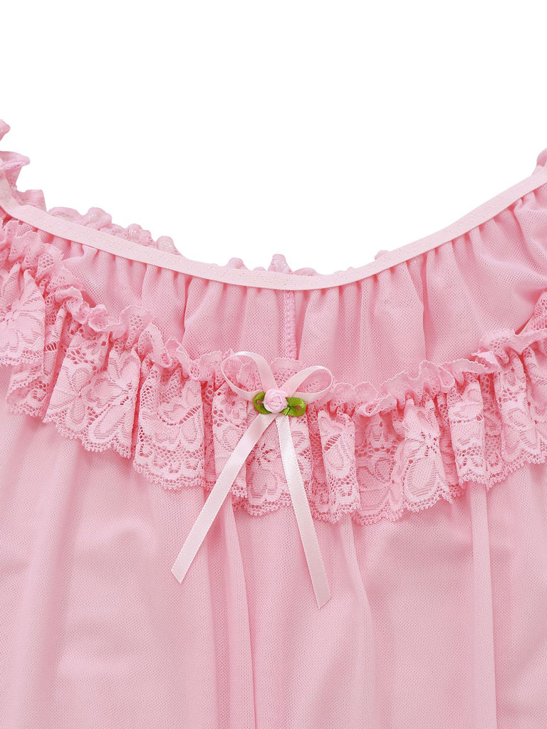 [Prevendita] Camicia da notte babydoll in rete in pizzo con fiocco anni '50