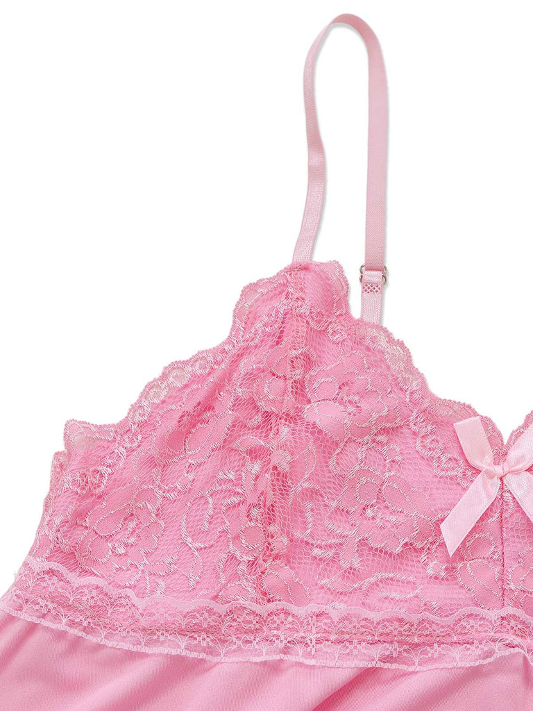 Camicia da notte con fiocco in pizzo e spalline sottili anni '40